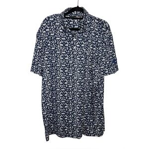 RLX Ralph Lauren Navy Blue Leopard Floral Print Bellagio Performance Polo - L